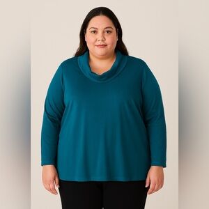 Roaman’s Blue Overlap V Neck Long Sleeve Cotton Knit Top Size 4X